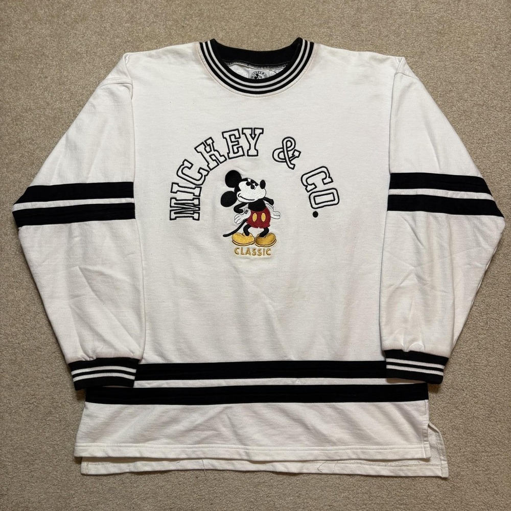 Vtg Mickey & Co.‎ Sweatshirt Mens 2XL White Classic Mickey Mouse Crew Disney 90s